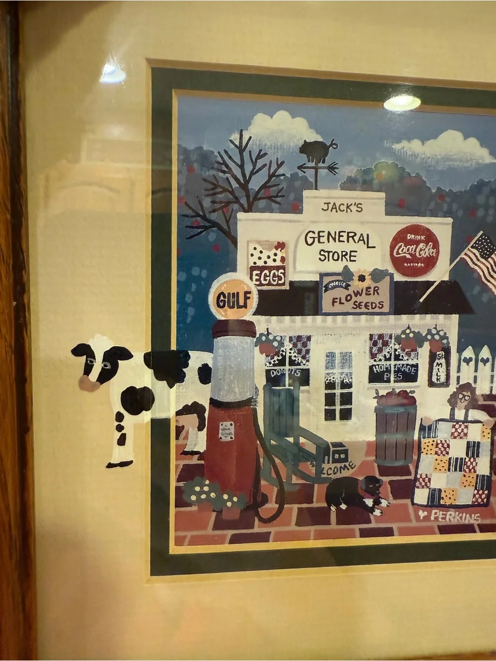 Vintage Donna Perkins Framed Country Farmhouse Print Set Cows Set of 3